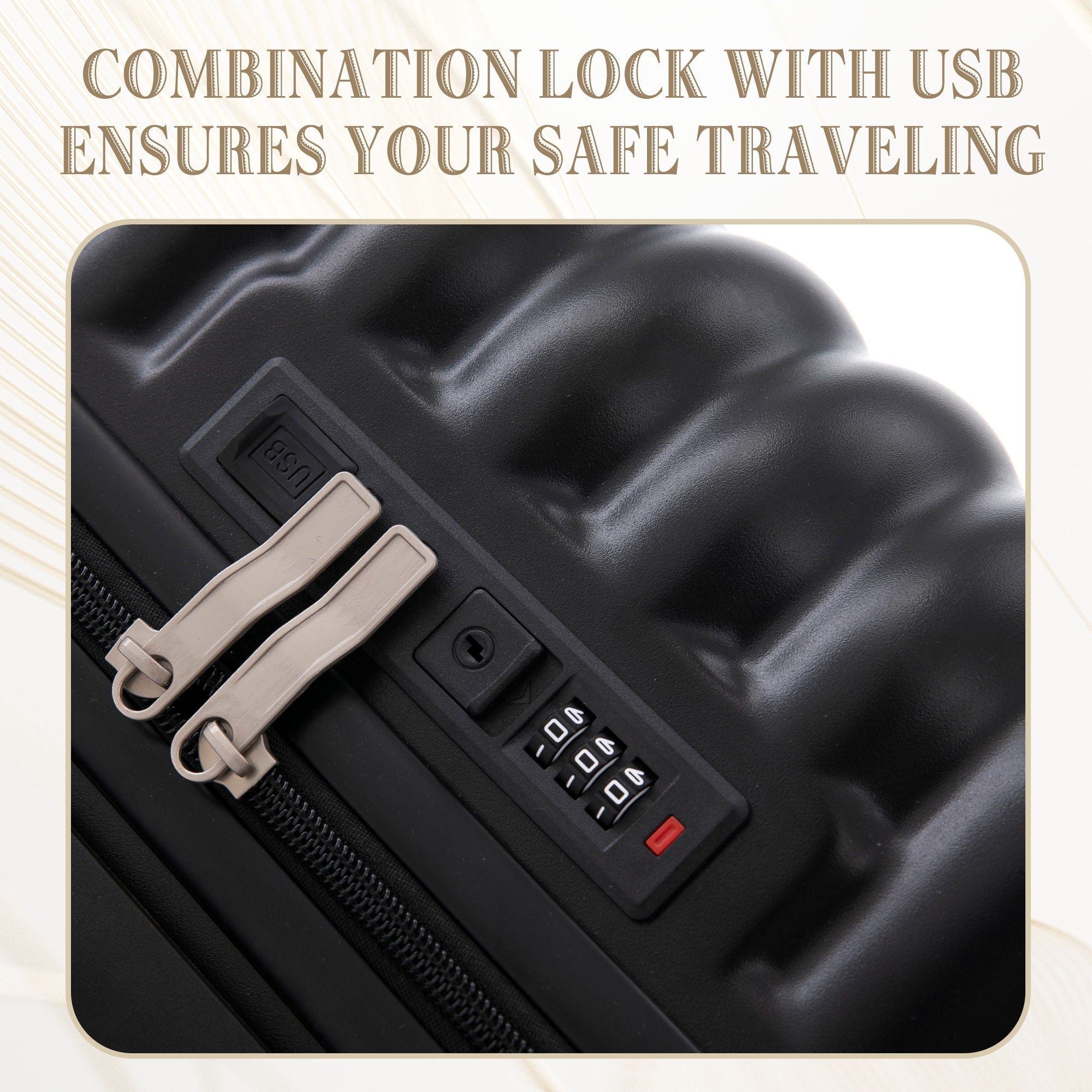 Set Spinner Wheel Luggage, Carry On Suitcase, With Cup Holder & USB Port & Phone Holder