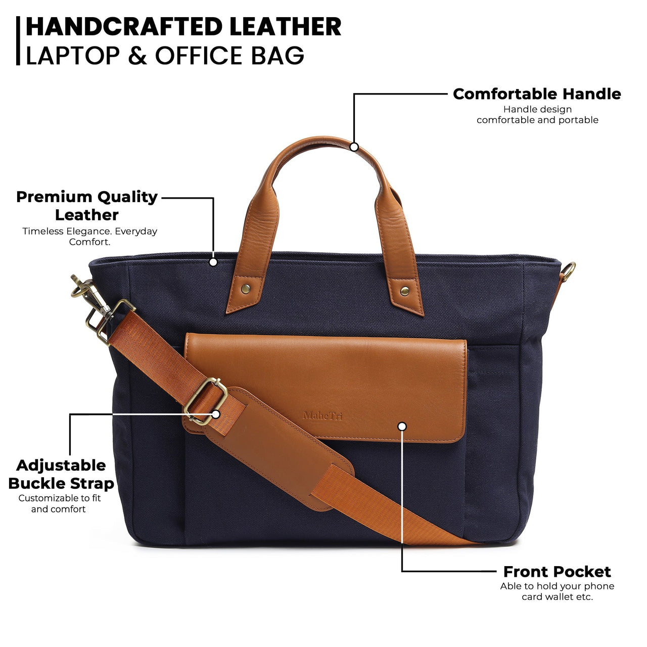 Dark Blue, Voyager Canvas Leather Briefcase