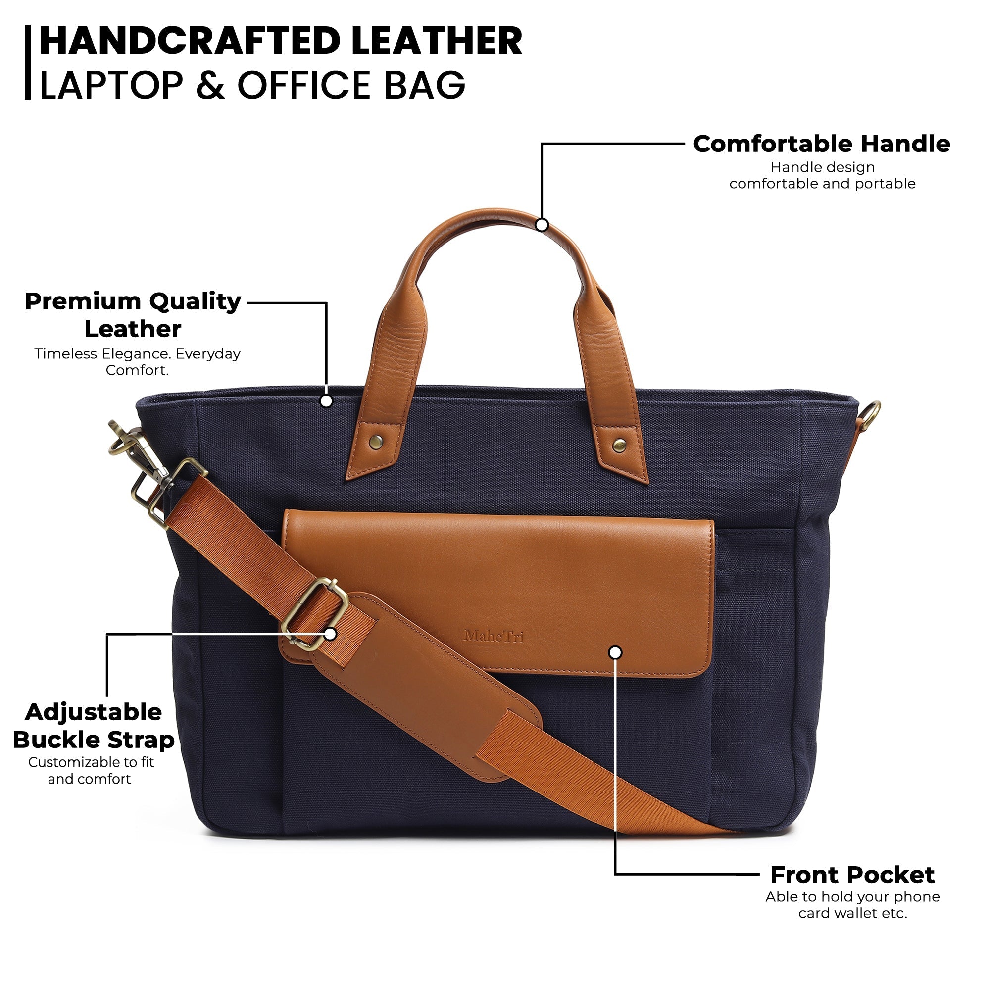 Dark Blue, Voyager Canvas Leather Briefcase