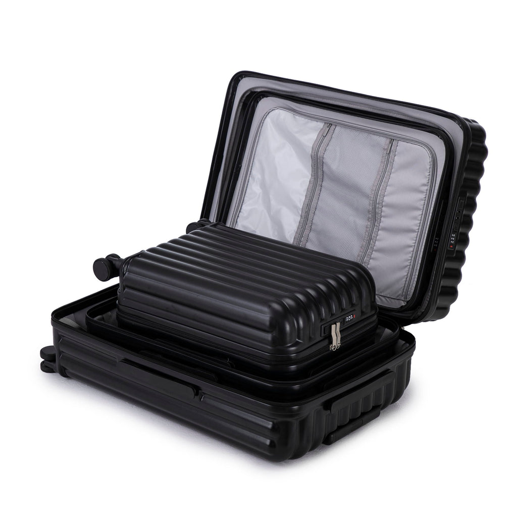 Set Spinner Wheel Luggage, Carry On Suitcase, With Cup Holder & USB Port & Phone Holder