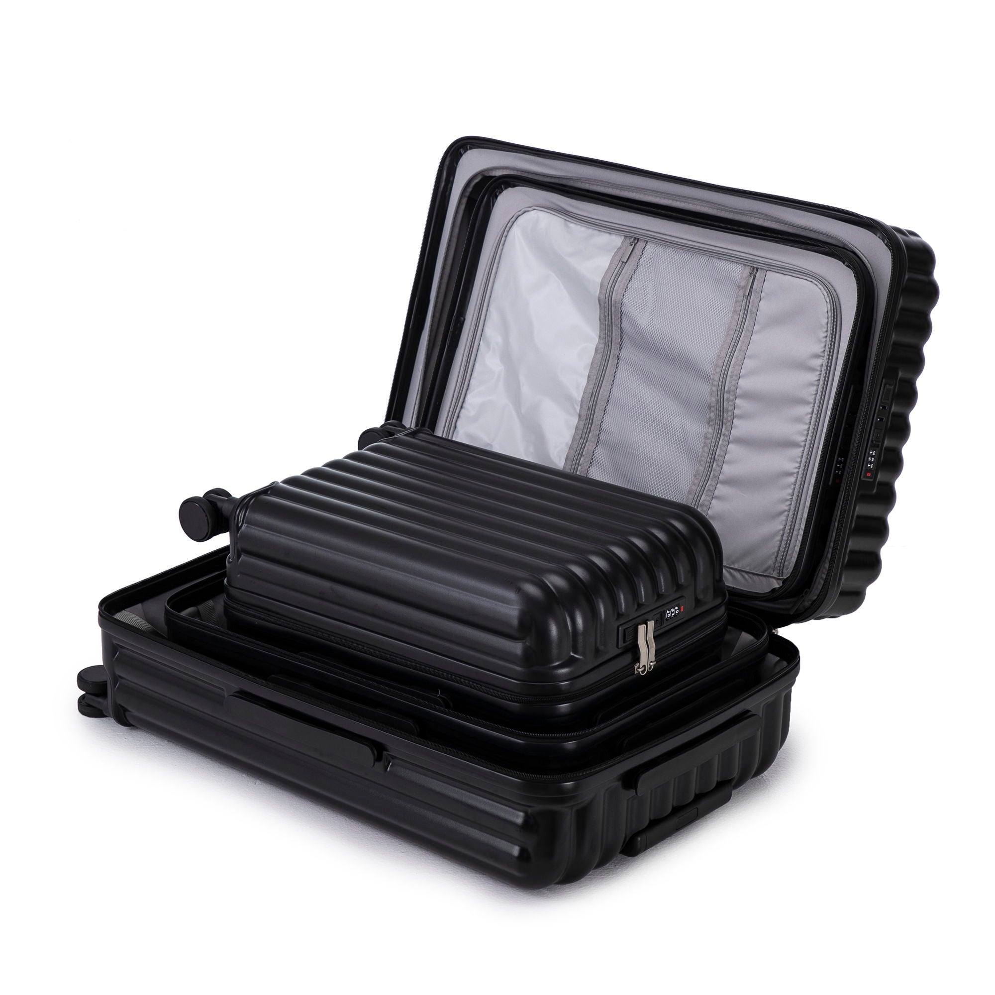 Set Spinner Wheel Luggage, Carry On Suitcase, With Cup Holder & USB Port & Phone Holder