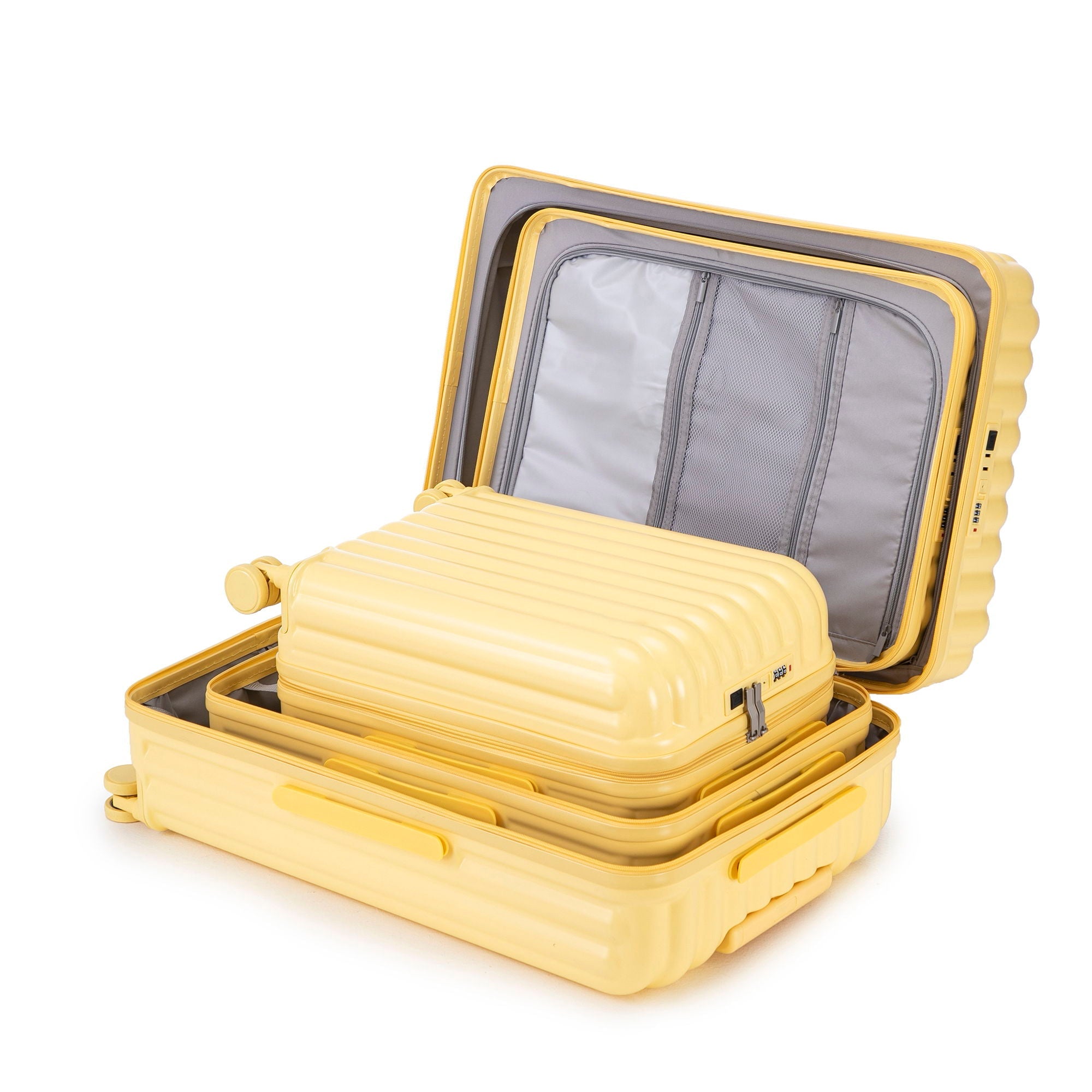 Set Spinner Wheel Luggage, Carry On Suitcase, With Cup Holder & USB Port & Phone Holder