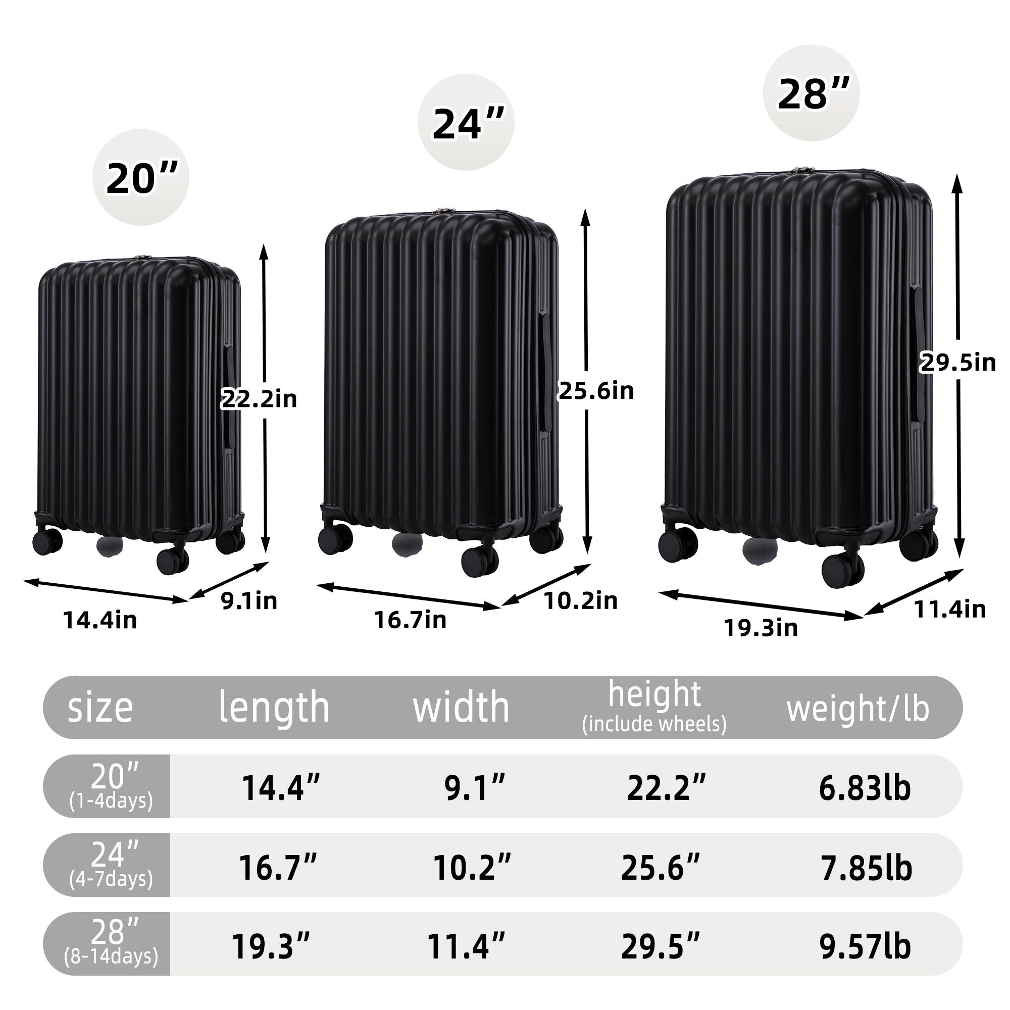 Set Spinner Wheel Luggage, Carry On Suitcase, With Cup Holder & USB Port & Phone Holder
