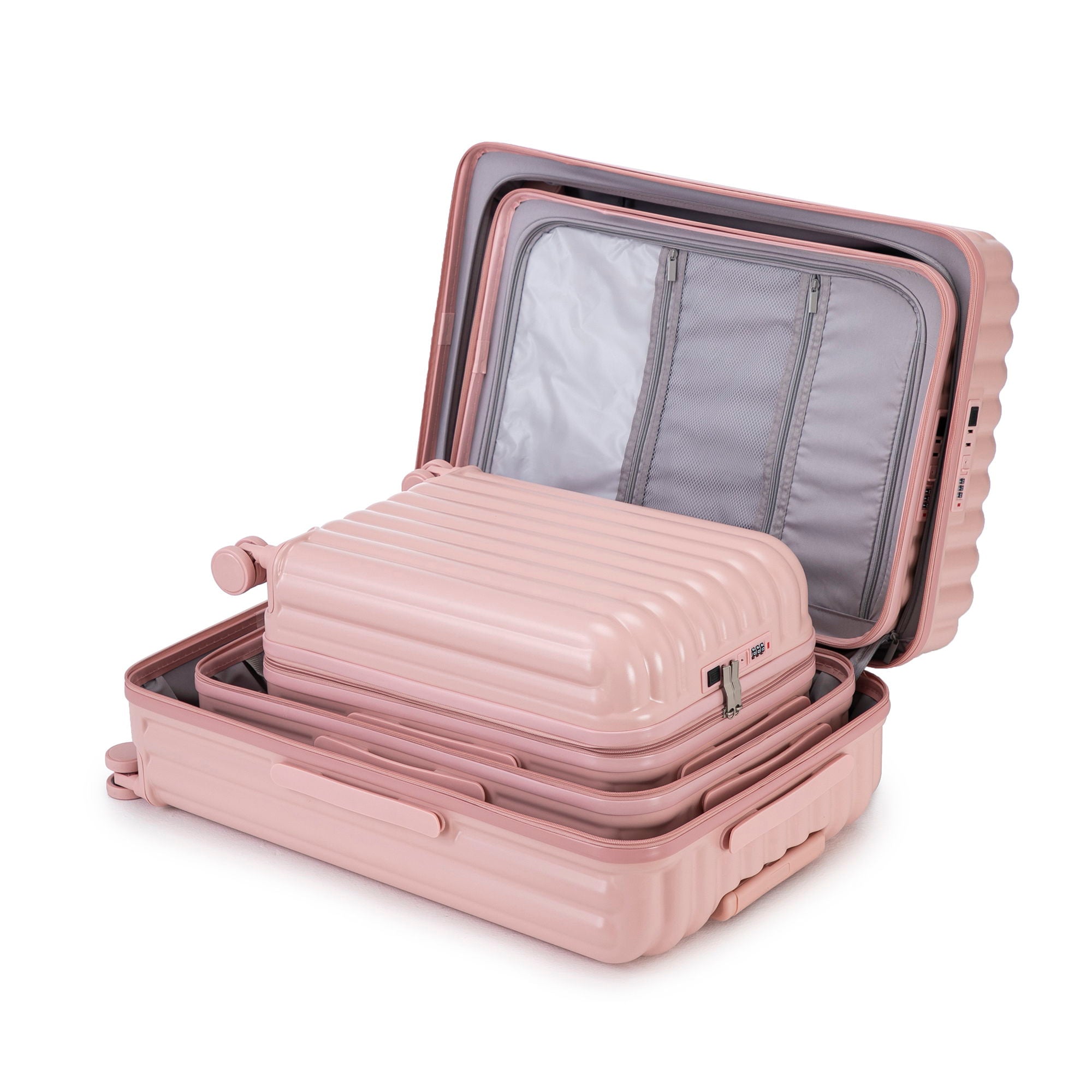 Set Spinner Wheel Luggage, Carry On Suitcase, With Cup Holder & USB Port & Phone Holder