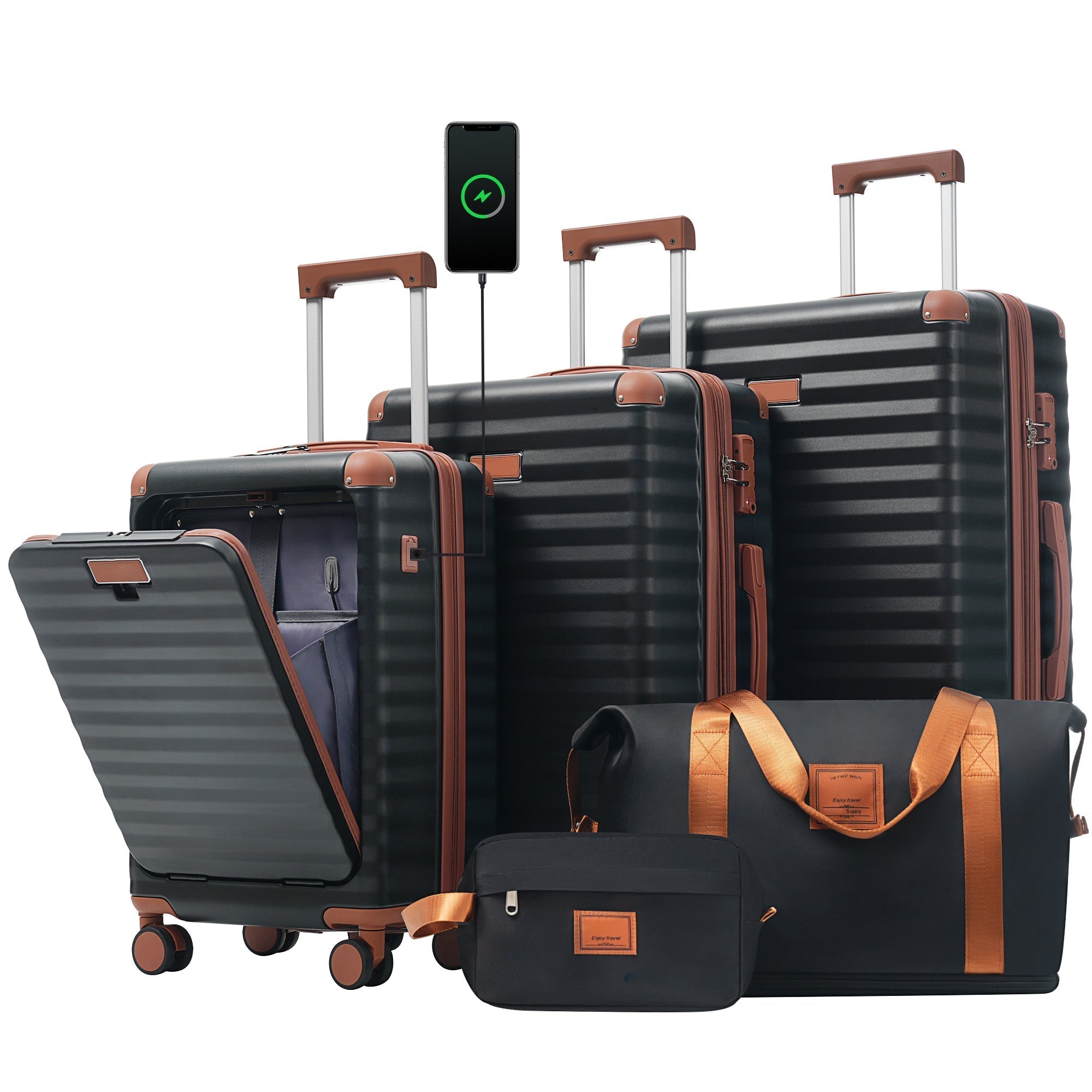 Deluxe 5-Piece Hard-Side Luggage Set with USB and TSA Locks