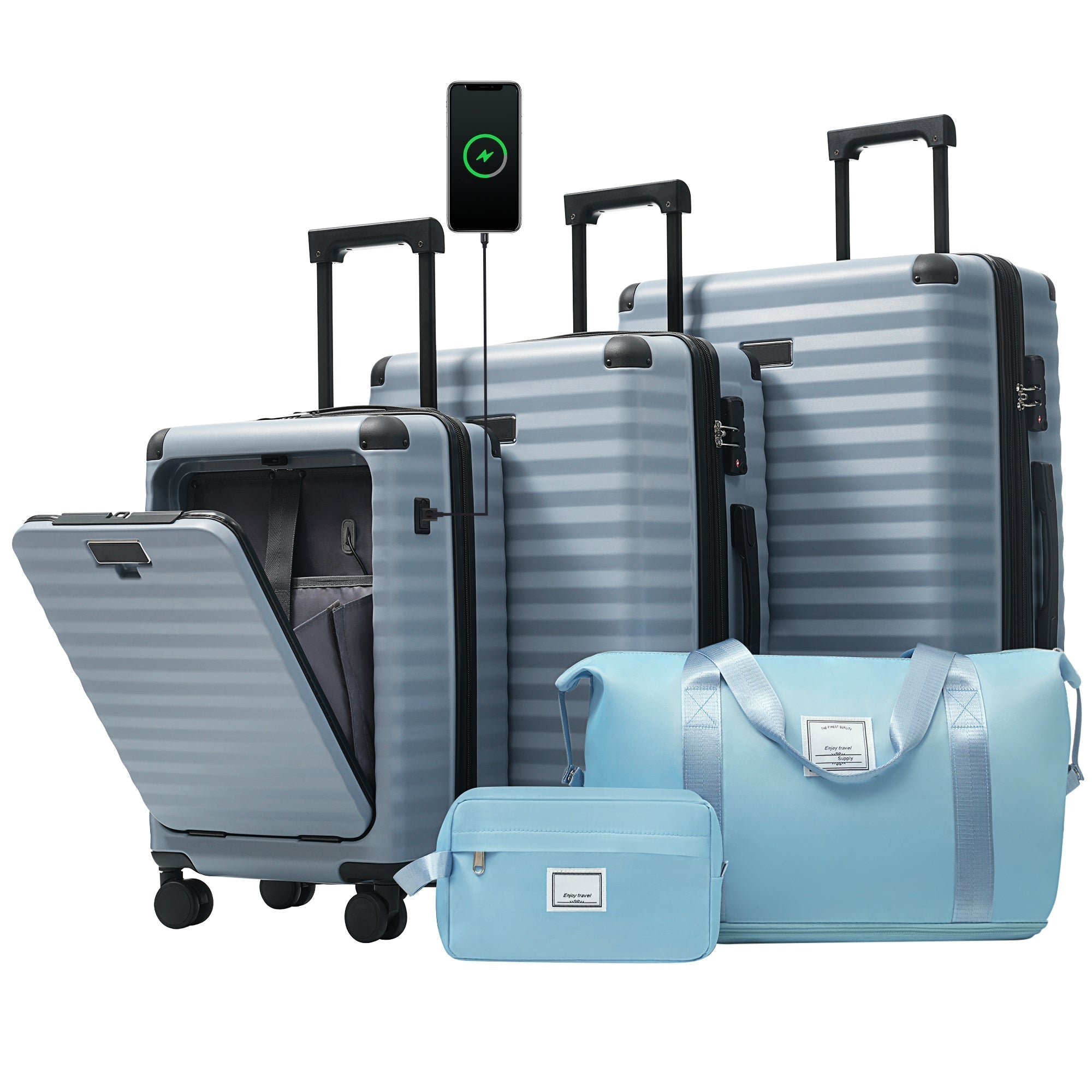 Deluxe 5-Piece Hard-Side Luggage Set with USB and TSA Locks