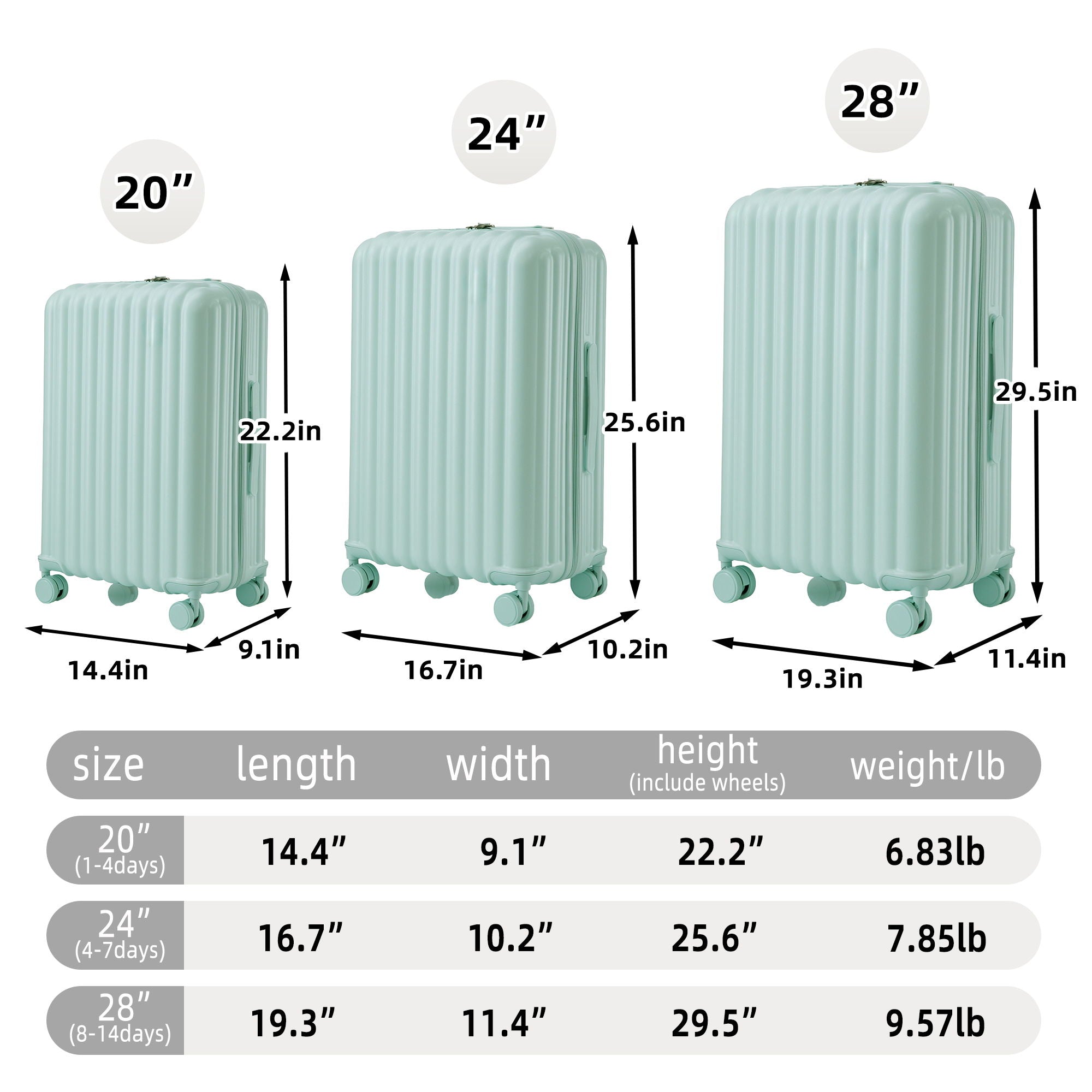 Set Spinner Wheel Luggage, Carry On Suitcase, With Cup Holder & USB Port & Phone Holder