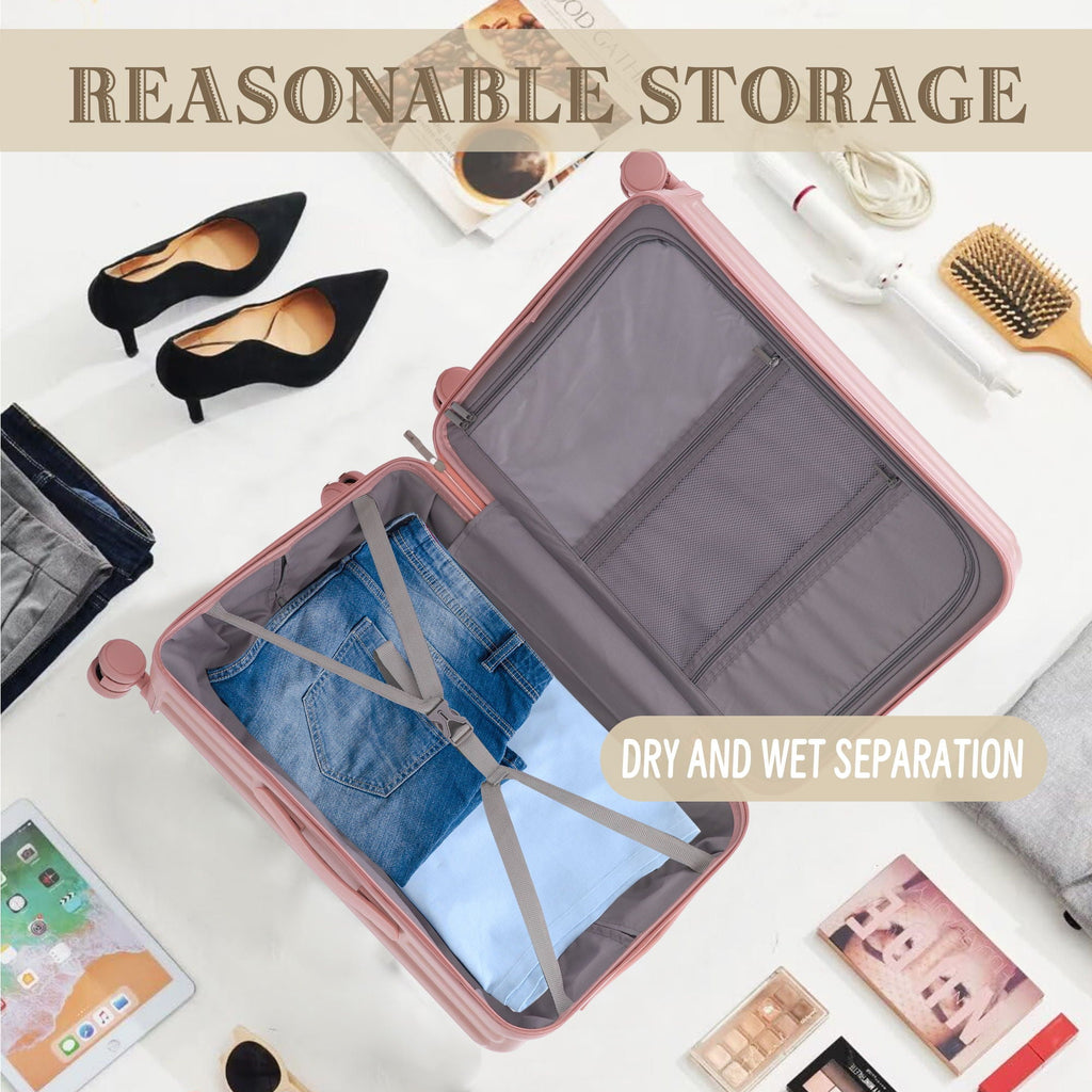 Set Spinner Wheel Luggage, Carry On Suitcase, With Cup Holder & USB Port & Phone Holder