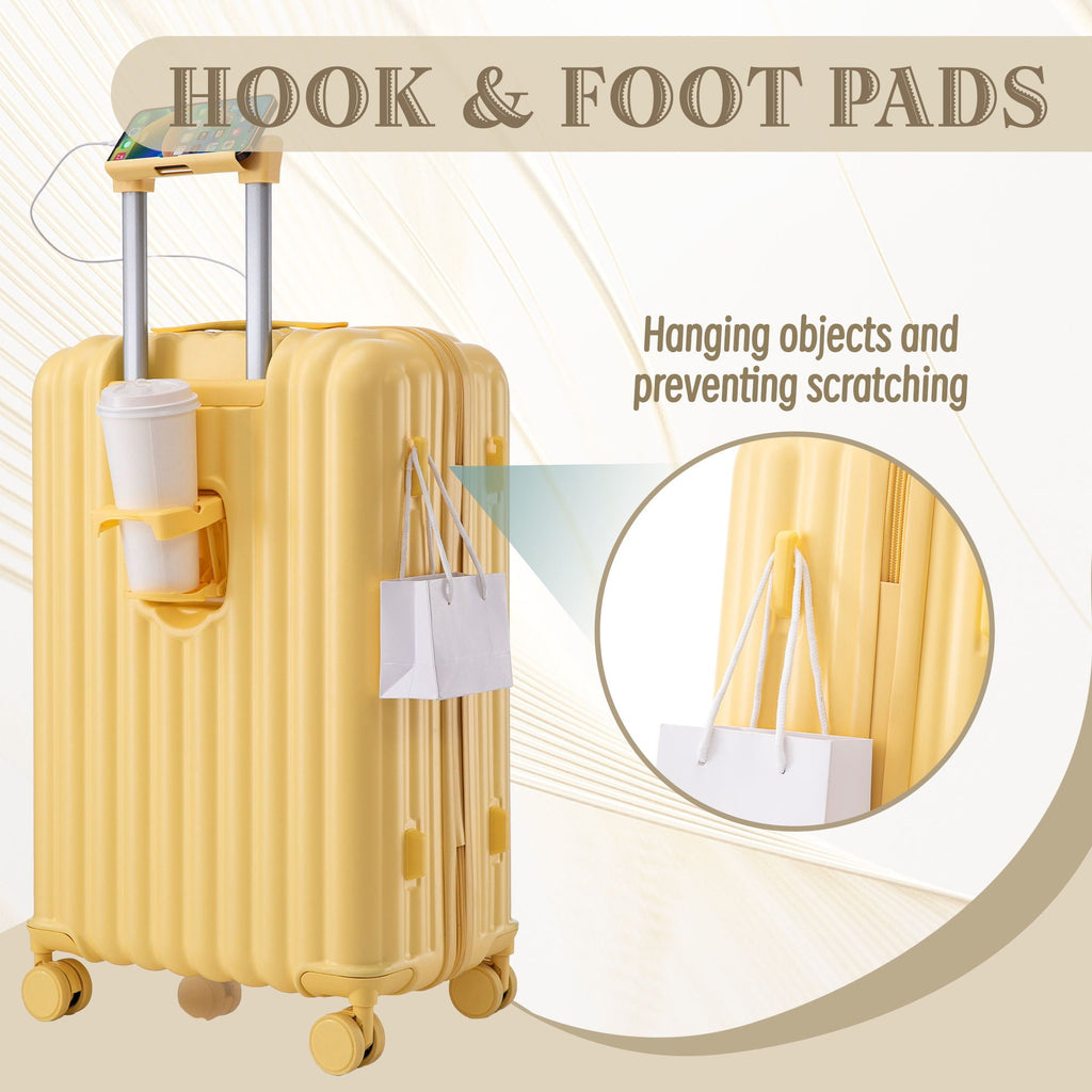 Set Spinner Wheel Luggage, Carry On Suitcase, With Cup Holder & USB Port & Phone Holder