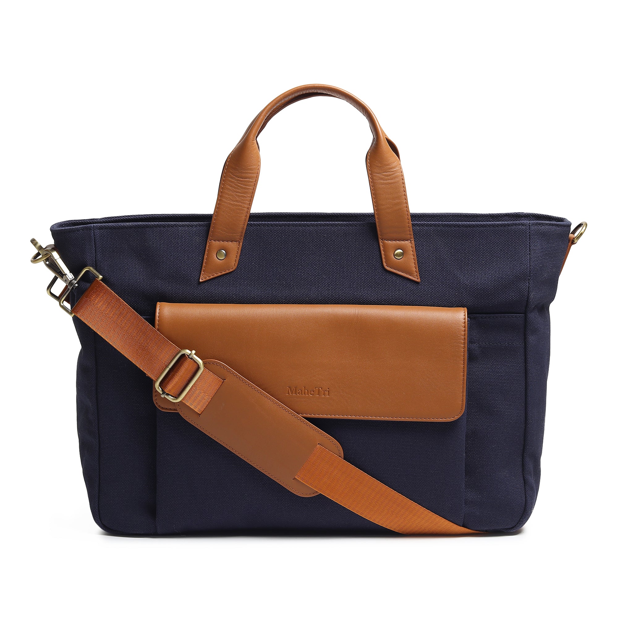 Dark Blue, Voyager Canvas Leather Briefcase