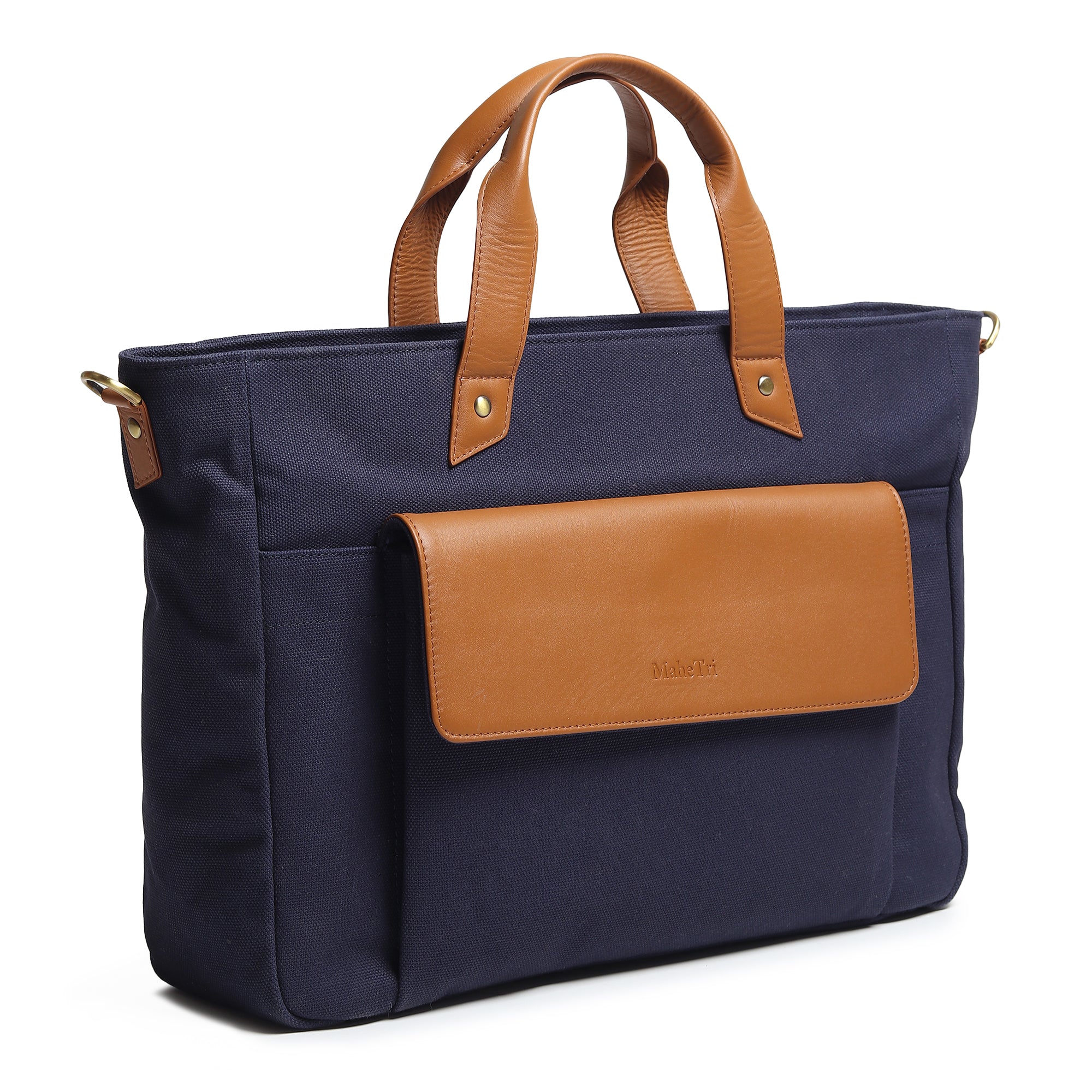 Dark Blue, Voyager Canvas Leather Briefcase