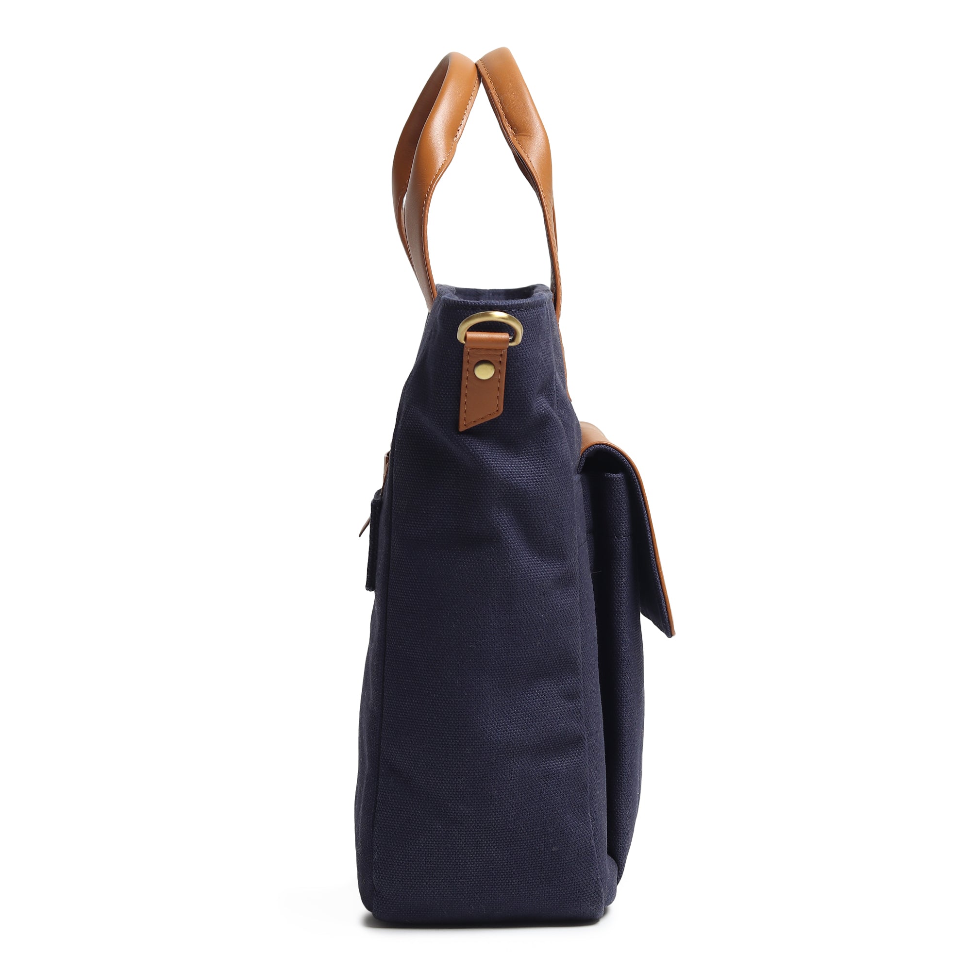Dark Blue, Voyager Canvas Leather Briefcase