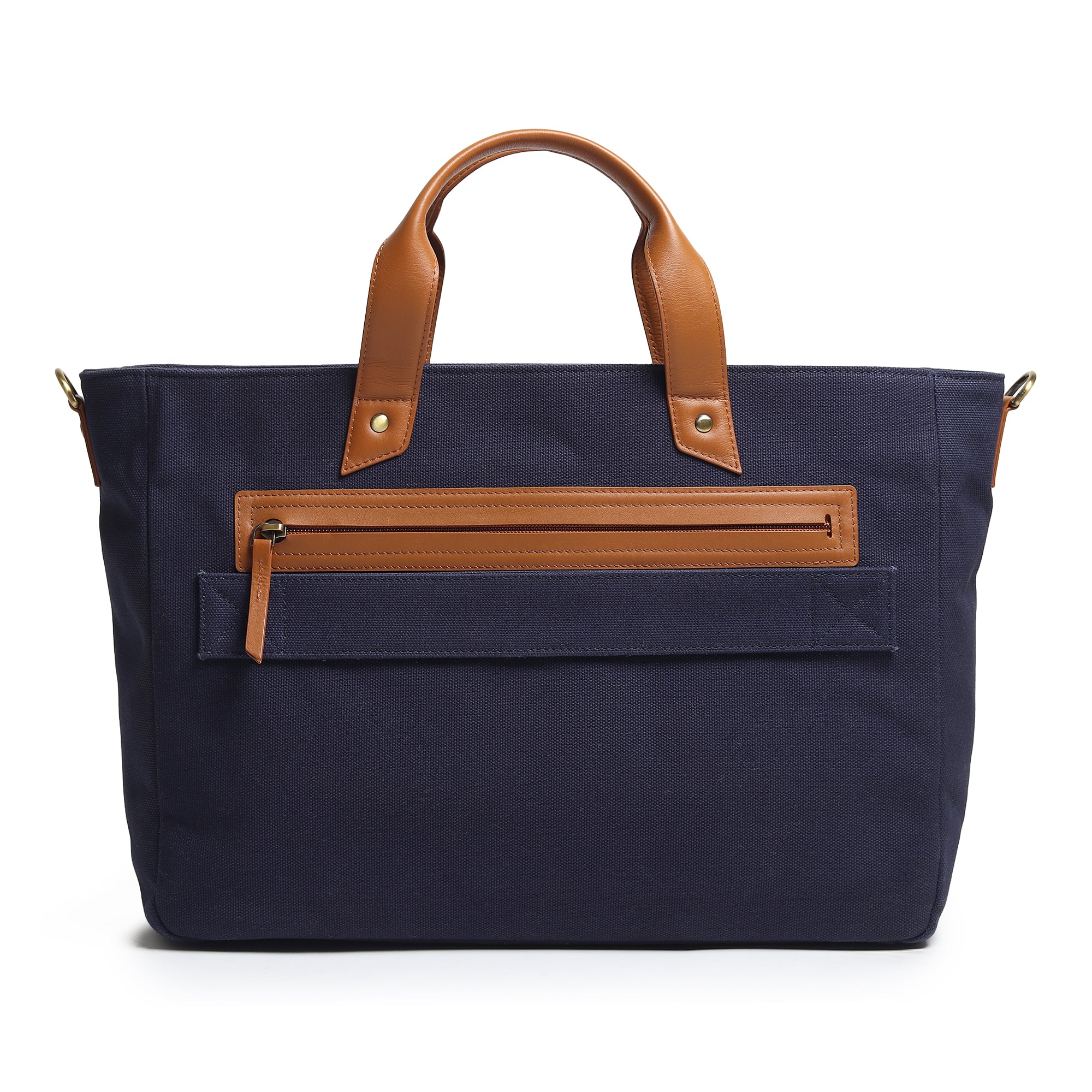 Dark Blue, Voyager Canvas Leather Briefcase