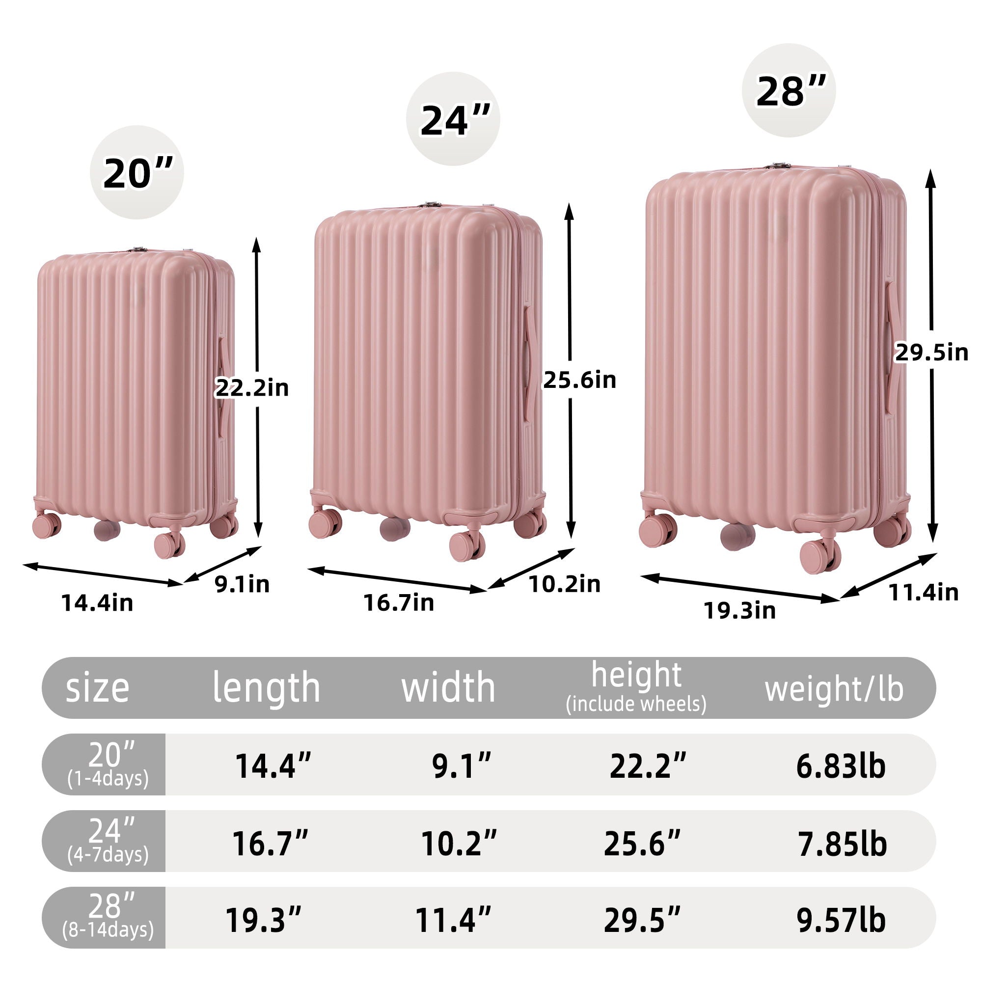 Set Spinner Wheel Luggage, Carry On Suitcase, With Cup Holder & USB Port & Phone Holder