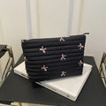 Cute Makeup Bag with Zipper Large Capacity Cosmetic Bag Embroidery Bow Wash Storage Bag