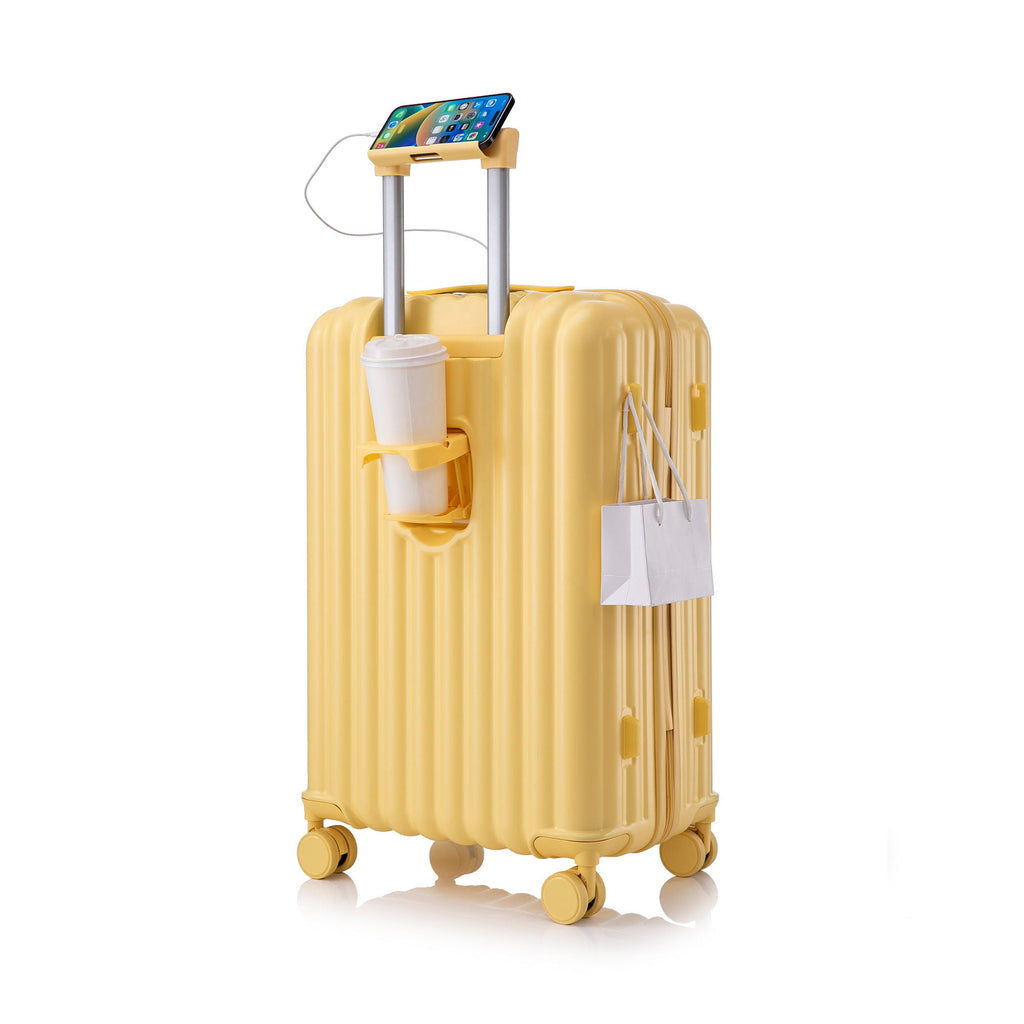 Set Spinner Wheel Luggage, Carry On Suitcase, With Cup Holder & USB Port & Phone Holder