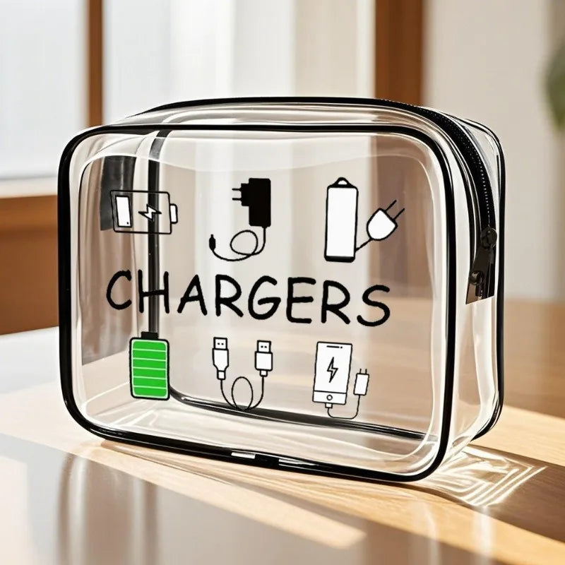 Hot Sale Transparent Cartoon Cute Practical Portable Charging Cable Pill Cosmetic Bag Change Bag Card Bag Portable Travel Storag