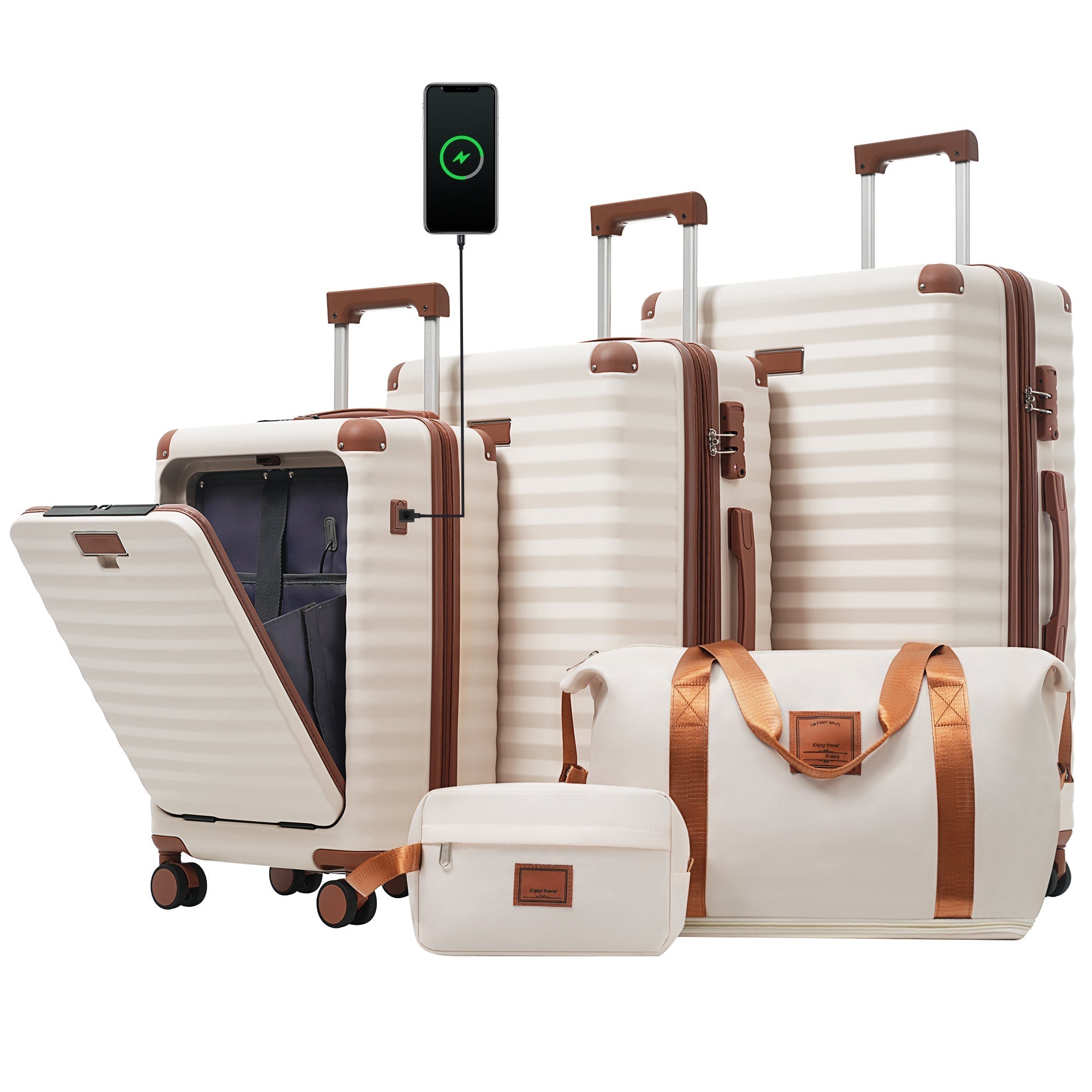 Deluxe 5-Piece Hard-Side Luggage Set with USB and TSA Locks