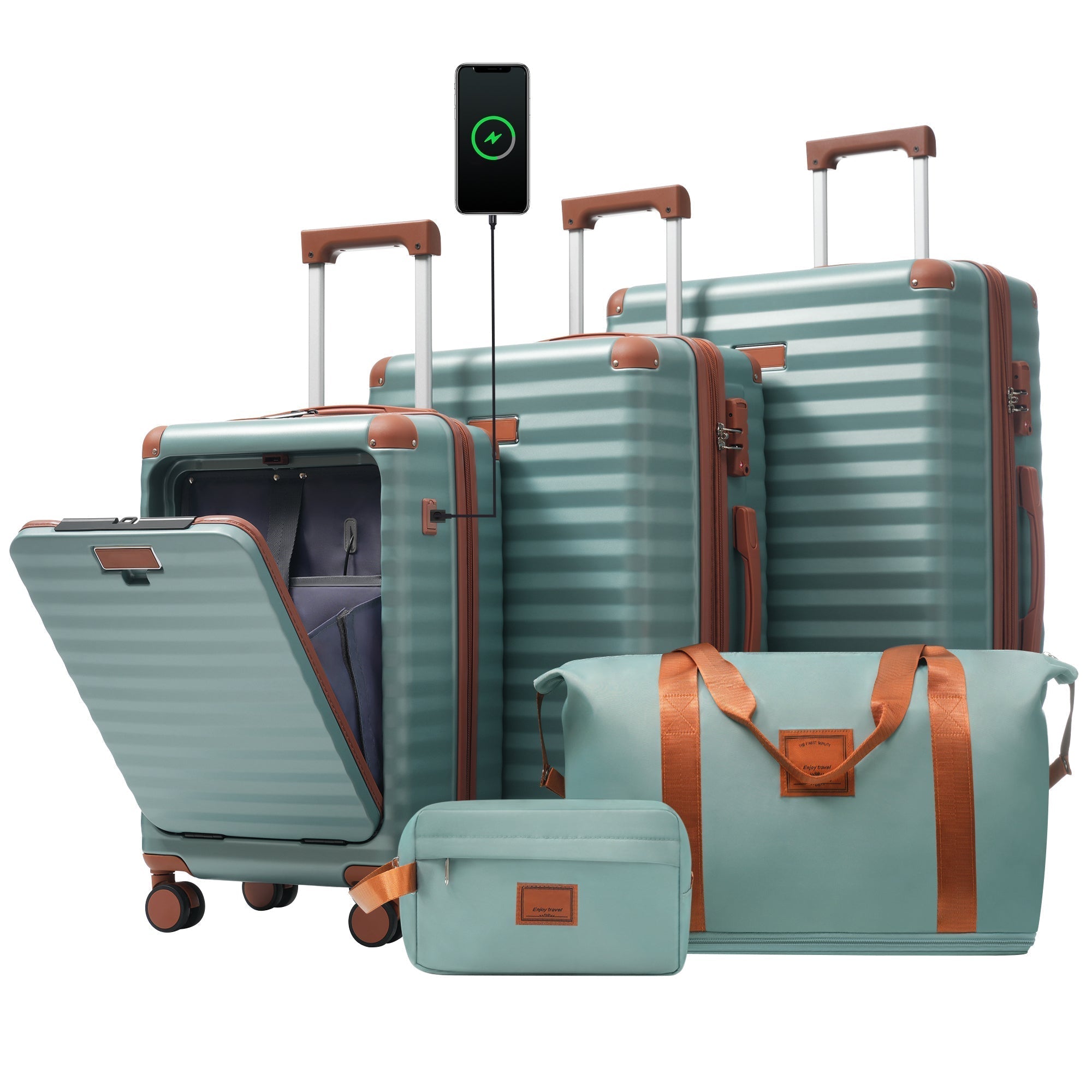 Deluxe 5-Piece Hard-Side Luggage Set with USB and TSA Locks